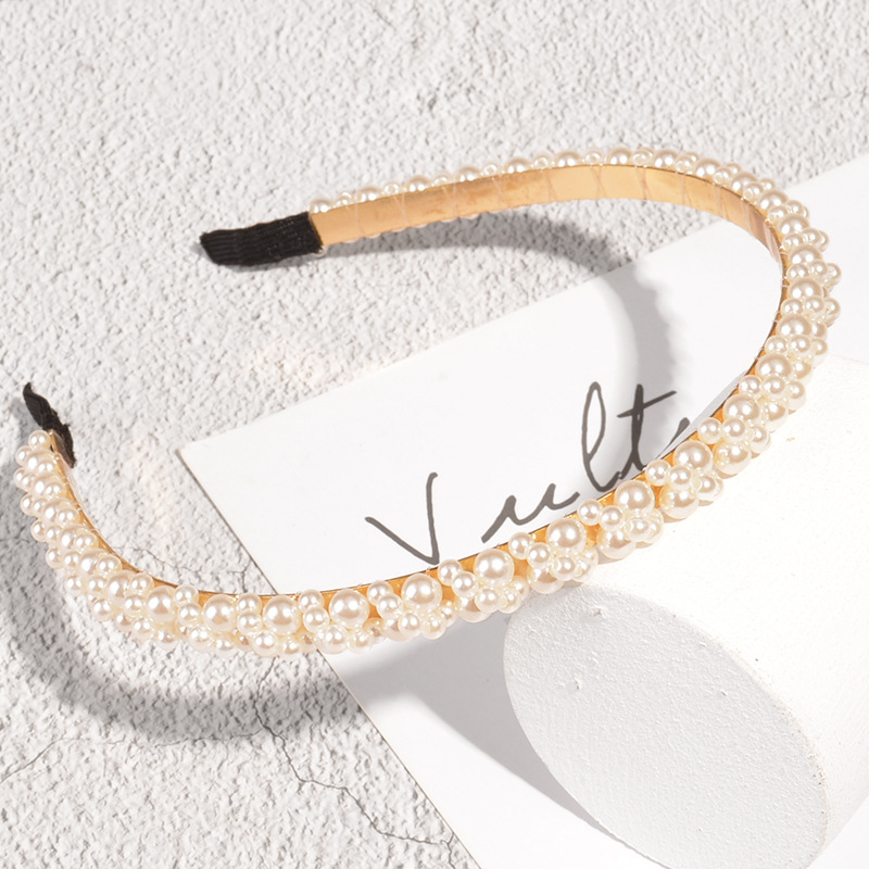 80g Weight Headwear Classification Wedding, Birthday, Festival Occasion Geometric Pattern Women'S Gender Korean Fashion Pearl Thin Side Headband 2