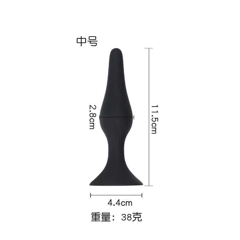 Large Silicone Anal Plug with Suction Cup Base, Black Unisex Adult Toy — detail image 7