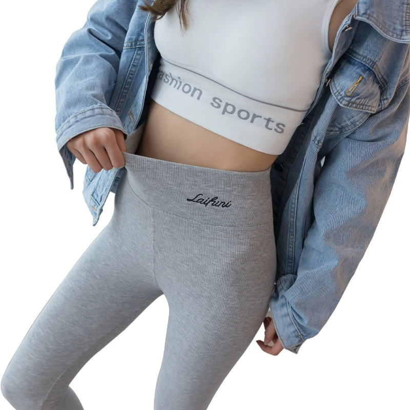 Осенние леггинсы, тонкие брюки, термобельё, высокий пояс, с вышивкой, обтягивающие, приталенные