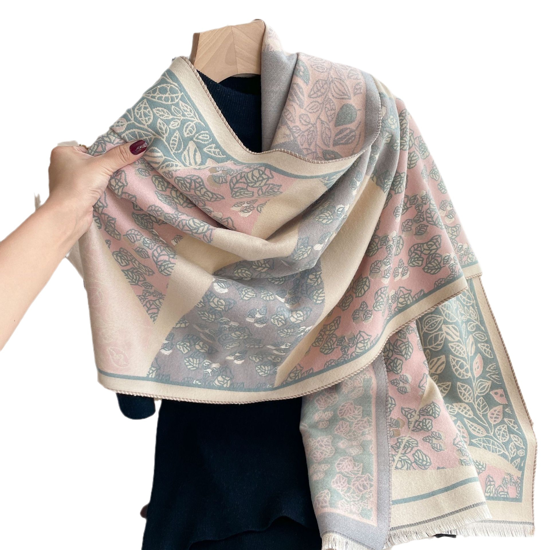 Bufanda de Cachemira de otoño e invierno bufanda cálida engrosada de doble cara para mujer suave pequeño chal de moda exterior decorativo floral