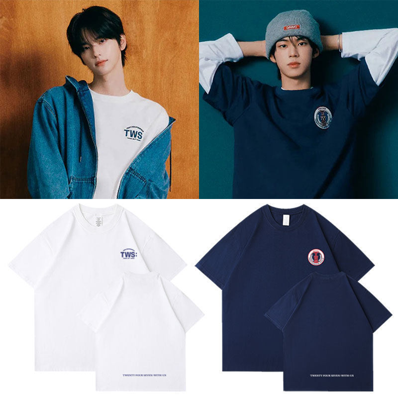Tws Collaboration Merchandise Clothing, Same Style Short-Sleeve T-Shirt, Cotton Loose Fit, Drop Shoulder Sleeves, Printed Unisex Top, Base Shirt