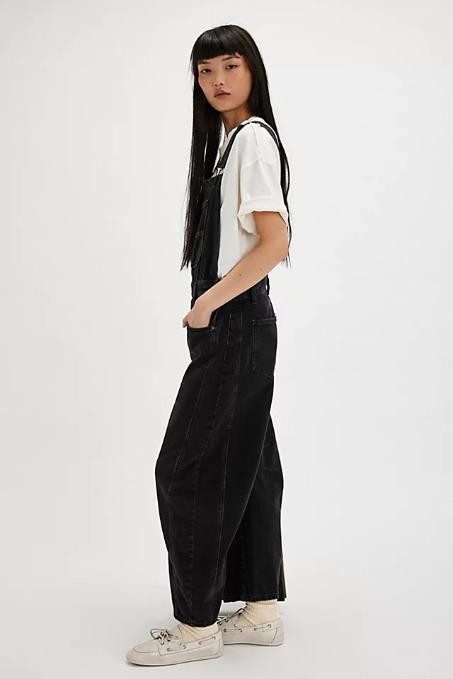 Damen Denim Latzhose Im Retro Stil Weiter Gerader Schnitt_voghion.com