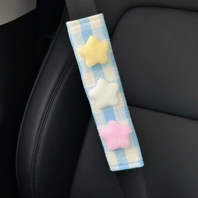 New Pajamas Kitty Cat Plush Doll Car Seat Belt Shoulder Cover Car Interior Supplies New Car Gift (Sürətlər qutusu və əl tormozu başlıqları) - five-pointed-star-shoulder-pads
