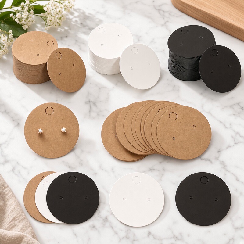 4x4cm Earring Display Cards Round Earring Kraft Paper Display Cards Blank Hang Tags DIY Earring Jewelry Cards