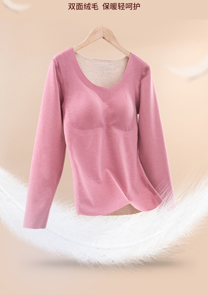 A seamless German fleece thermal underwear one-piece self-heating set for women, with a base layer of long sleeves and thick fleece pic 7