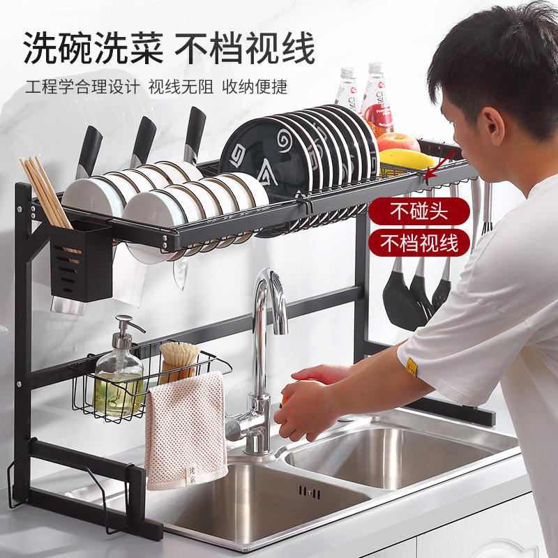 Espesamiento de almacenamiento de cocina fregadero tazón de fuente estante de drenaje Mesa multifuncional estante de almacenamiento de tazón palillos caja de almacenamiento de contenedores