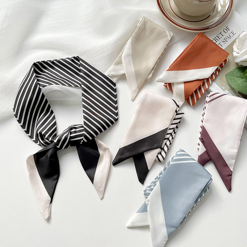 Thin and Long Silk Scarf for Women Spring and Summer K-Style Versatile Black Stripesd Hair Tie Bag Decorative Scarf Headband Streamer Thin and Long Silk Scarf for Women Spring and Summer K-Style Versatile Black Stripesd Hair Tie Bag Decorative Scarf Headband Streamer