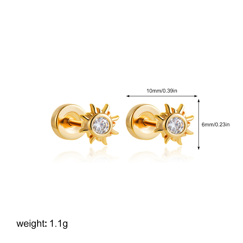 18K Gold Plated Plating Material Zircon Inlay Material 304 Stainless Steel Copper Sun Star Moon Electroplating Zircon Simple Style Plating Ear Studs