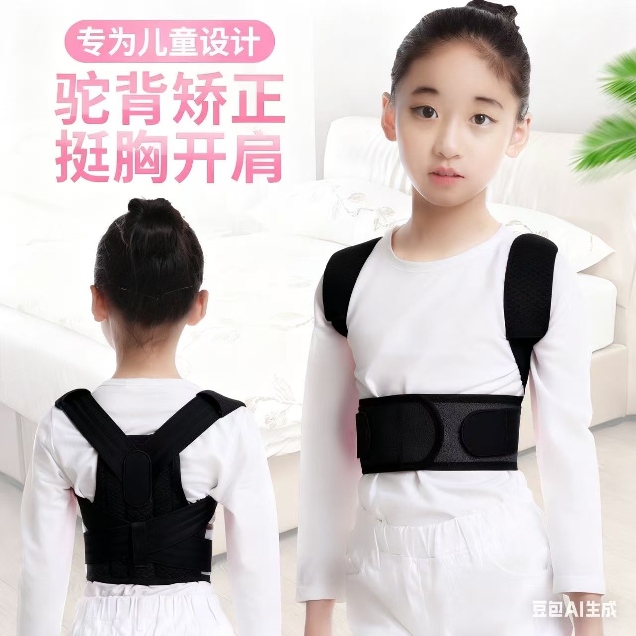 学生用姿勢矯正ベルト、猫背防止、男女兼用、子供用通気性猫背矯正ベルト