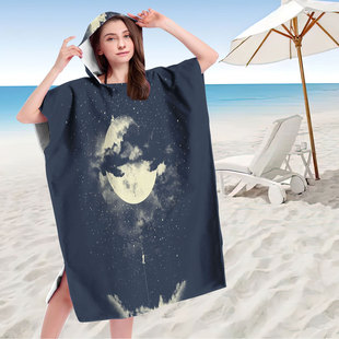 Hooded Dressing Bath Towel Beach Towel Cape Seaside Changing Towel Printed Hooded Bath Towel Microfiber Star Series