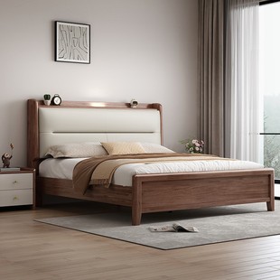 Walnut Solid Wood Bed 1.8 m Modern Simple Solid Wood Double Bed 1.5m Soft Bag Bed 2 m Master Bedroom Light Luxury Big Bed