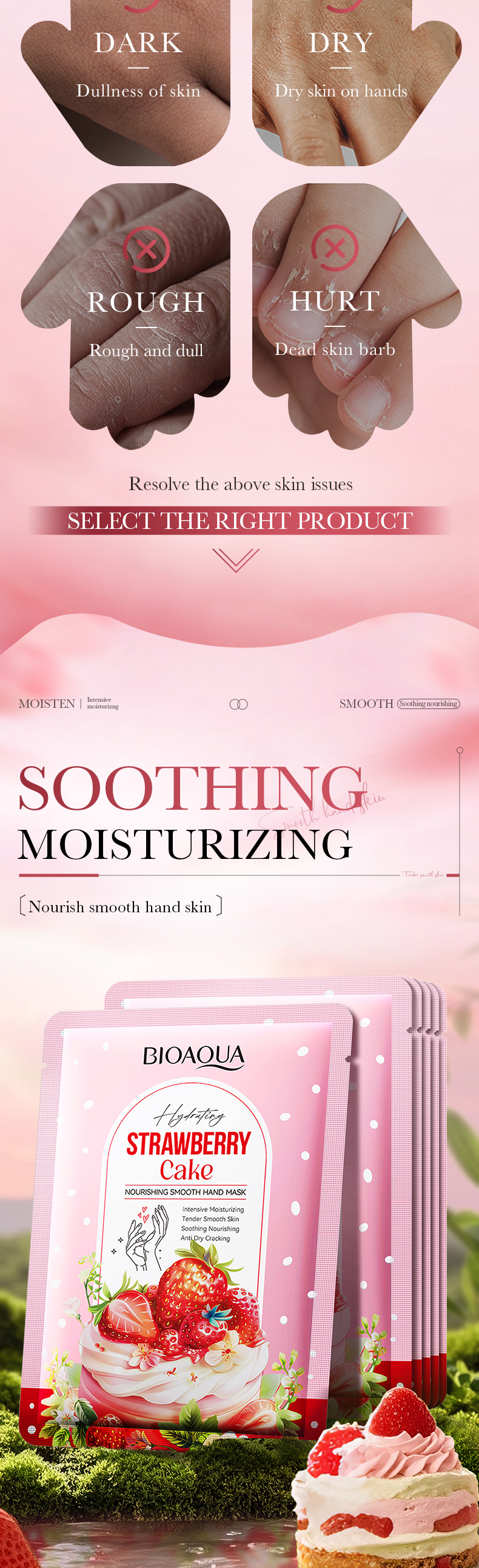 BIOAOUA Strawberry Cake Maschera mani nutriente e liscia 40 ml/paio Maschera mani autunno e inverno_voghion.com