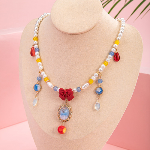 Ancient-style necklace for women, Hanfu-style adornment with snow-white dreams, matching headdress and skirt accessories, retro soft beads, priced at 19.9GF211