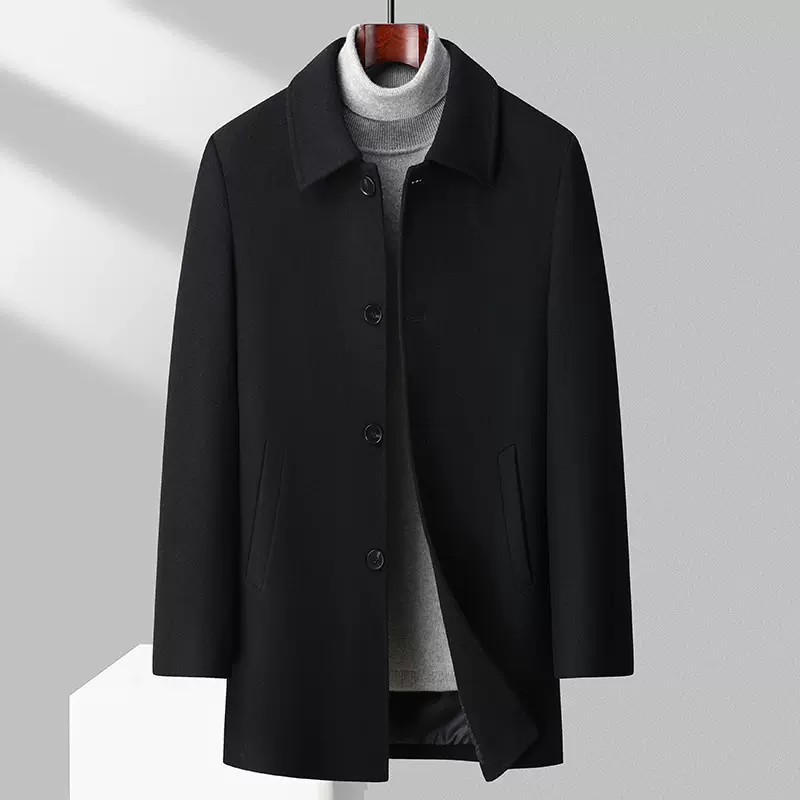 羊毛呢大衣男中长款韩版休闲男士中青年风衣冬季加厚呢子外套翻领