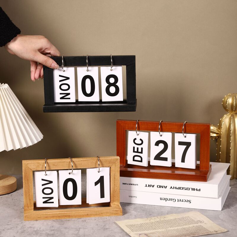 Wooden Simple Page Turning Calendar Dormitory Desktop Home Study Desk Calendar Perpetual Calendar Photo Props Decorations