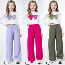 2025秋季新款女童套装中大童时尚长袖T恤休闲裤工装裤2件套童装