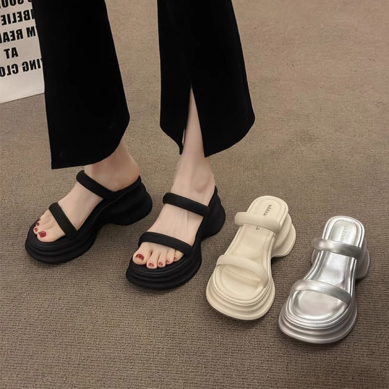 8cm Thick-soled Height-increasing Slippers Women's Summer 2025 New Style Skirt High-heeled Beach Sandals