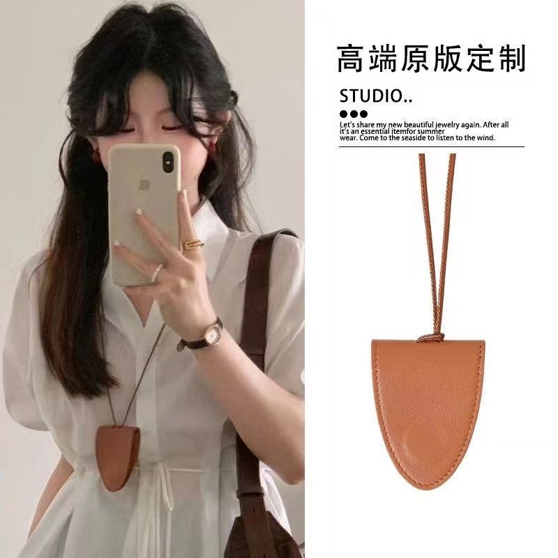 갈색 안경 가방 목걸이 가죽 - 터프한 페블 가죽 [스크래치 방지 및 실용성] - 표준