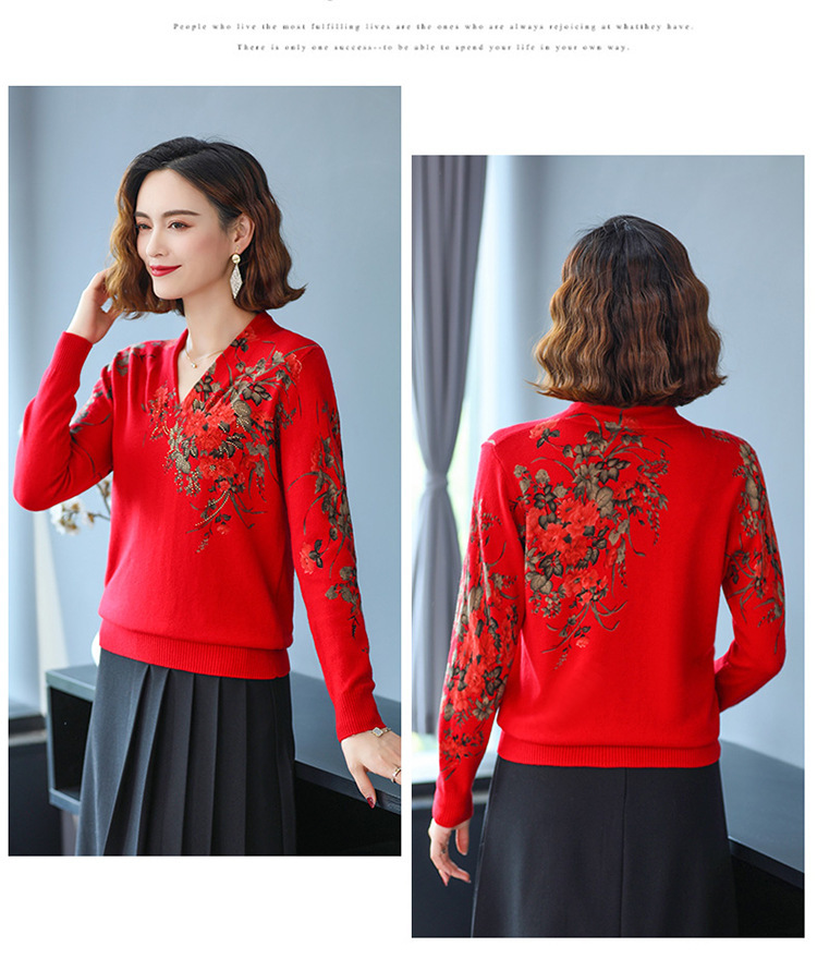 E5920 880K ÁO LEN NỮ TAIRYA ÁO LEN DÁNG ÔM BODY GỢI CẢM SEXY MÙA XUÂN THU ĐÔNG TRUNG NIÊN HỌA TIẾT HOA CỔ CHỮ V THỜI TRANG NỮ G03 SẢN PHẨM MỚI