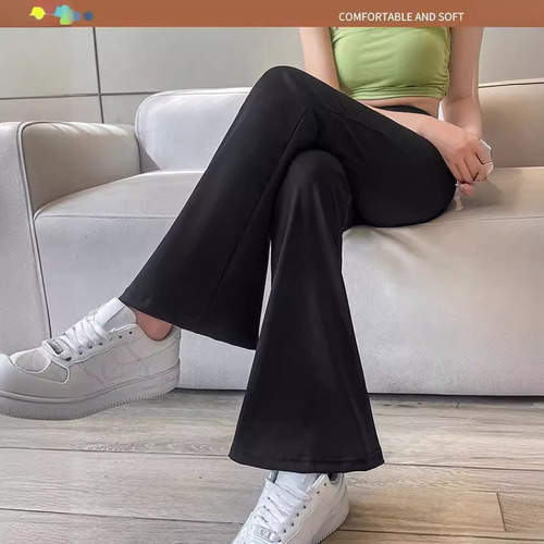 Black Micro Trumpet Shark Women's Outerwear High-Waisted Spring and Summer Thin Tight Sensory Floor-Length Wide Leg Pants