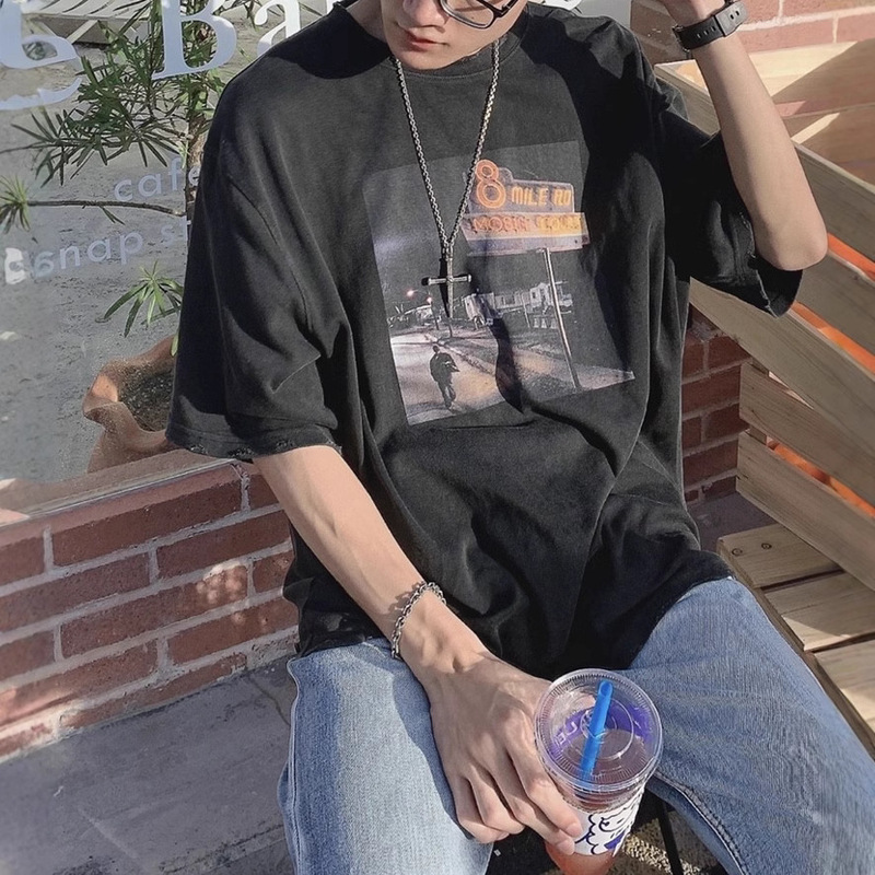 High street Jerry same style Eminem 8 Miles Eminem 8 Miles commemorative edition wash water do old short sleeve T-shirt tide