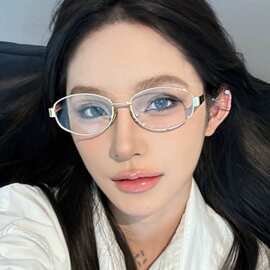 高级氛围感女金属银色眼镜框椭圆形素颜方圆脸显瘦可配近视欧美风