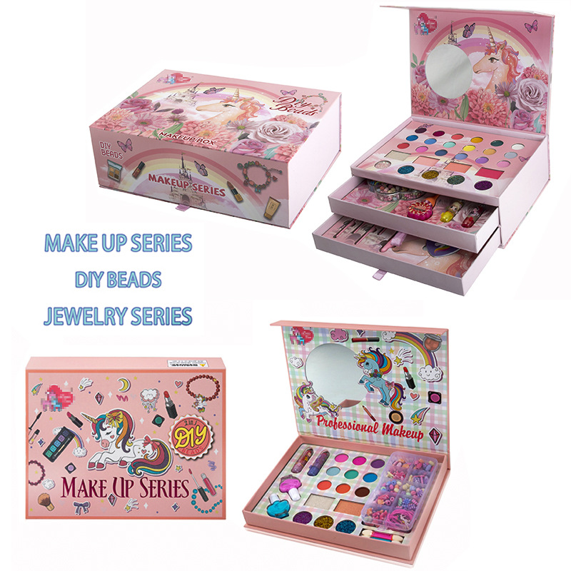 Cosméticos infantiles transfronterizos juegos de joyería de cumpleaños de chicas maquillaje de cuentas bolsas de maquillaje de simulación de juguetes caseros