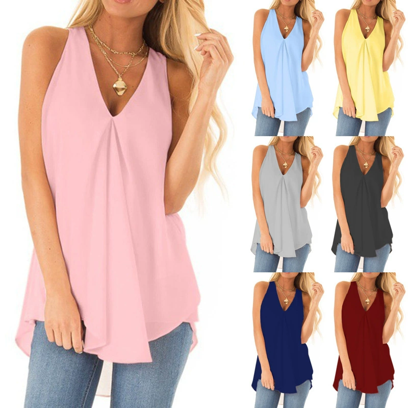 Solid shiffon T-shirt sleevless, 2023, Amazon, ebay, oversize