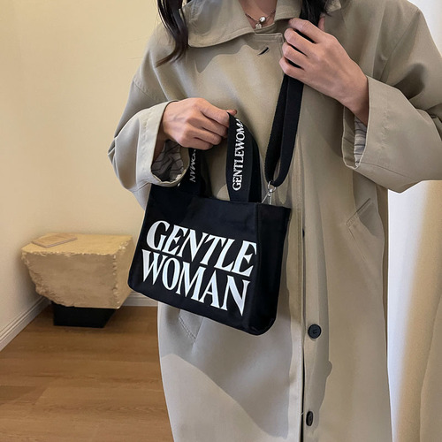 跨境泰国帆布女包包新款字母印花单肩包斜跨包时尚手提托特包女