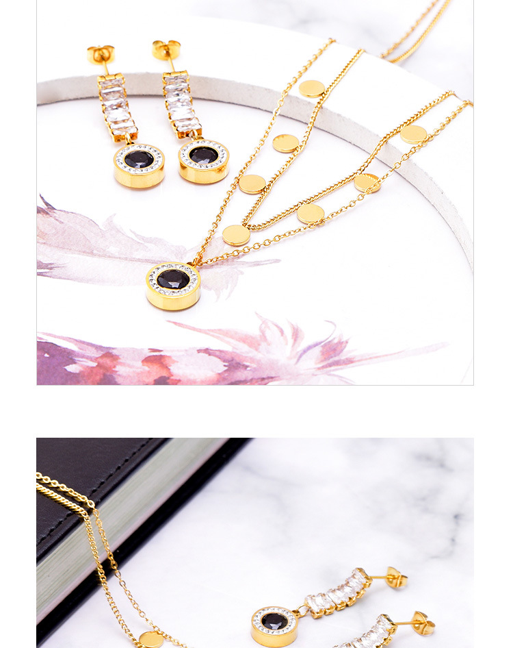 Fashion Geometric Titanium Steel Layered Necklaces Inlay Zircon Stainless Steel Necklaces 1 Piece