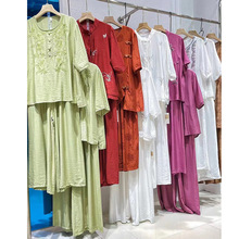 嫚莎MS品牌撤柜24夏季原创设计刺绣套装高端棉麻大版女装套装尾货