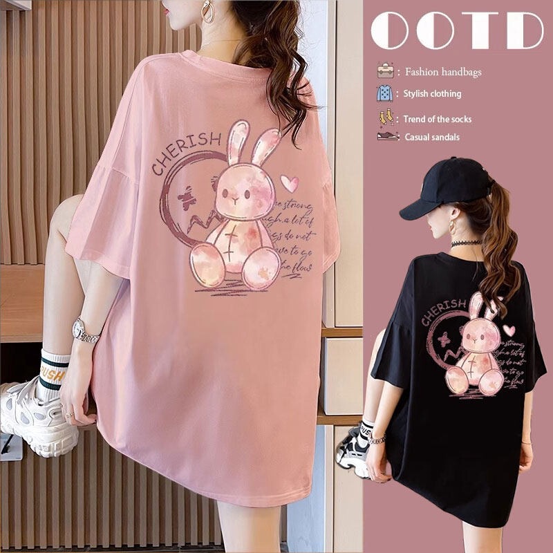 Plus-Size Cotton Short-Sleeve T-Shirt for Women, 2026 New Style, Loose Fit, Slimming, Mid-Length, Summer Pink Top Plus-Size Cotton Short-Sleeve T-Shirt for Women, 2026 New Style, Loose Fit, Slimming, Mid-Length, Summer Pink Top