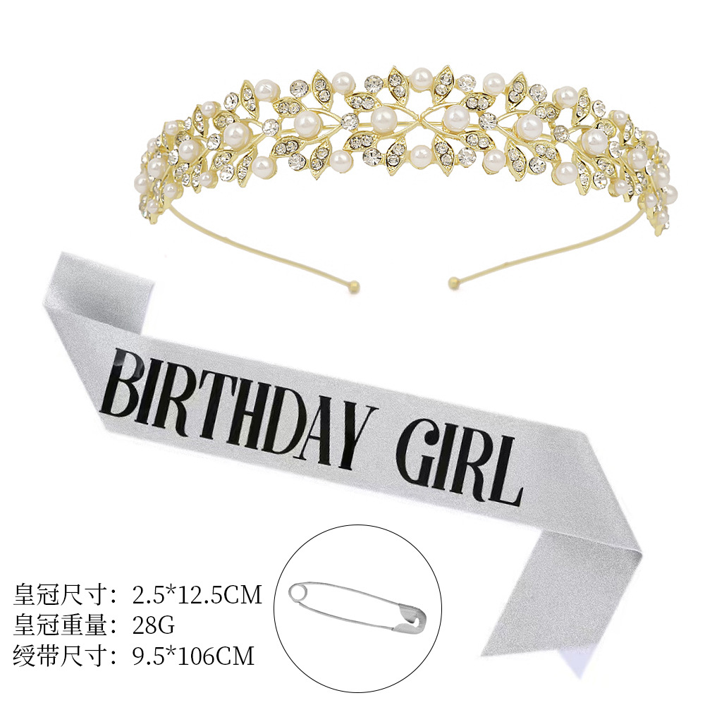 Golden crown+birthdaygirl silver black letter ribbon