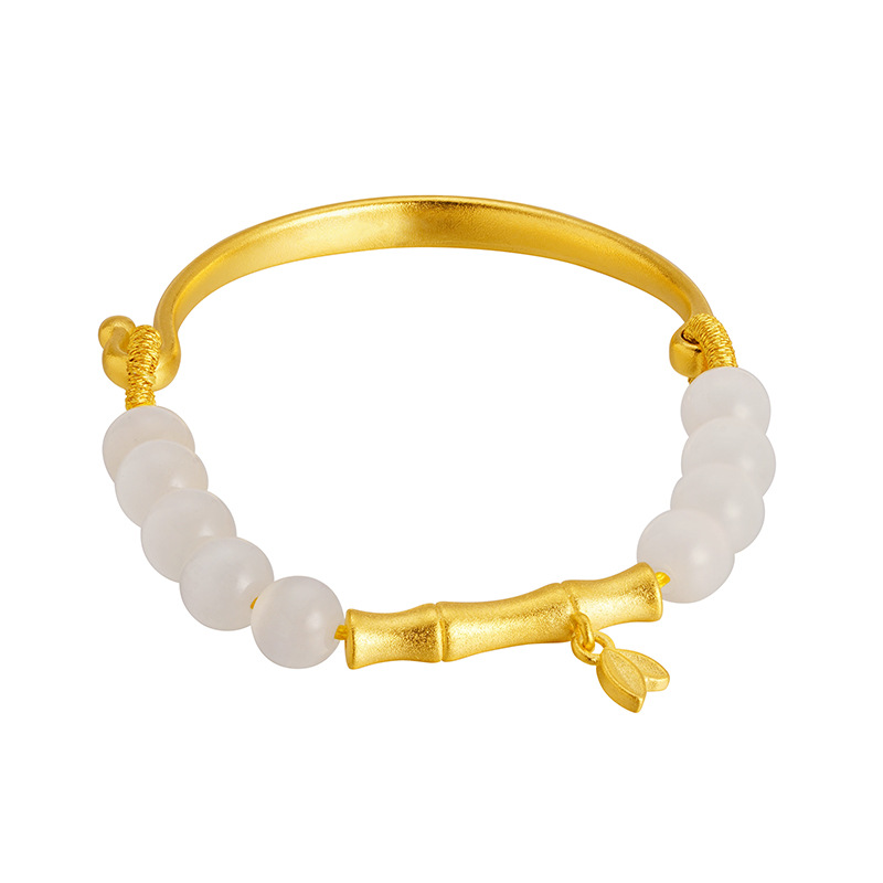 Retro estilo chino de bambú media pulsera imitación joyería de oro arena oro pulsera de Gema sintética Luz de lujo de las mujeres pulsera de cuentas caliente