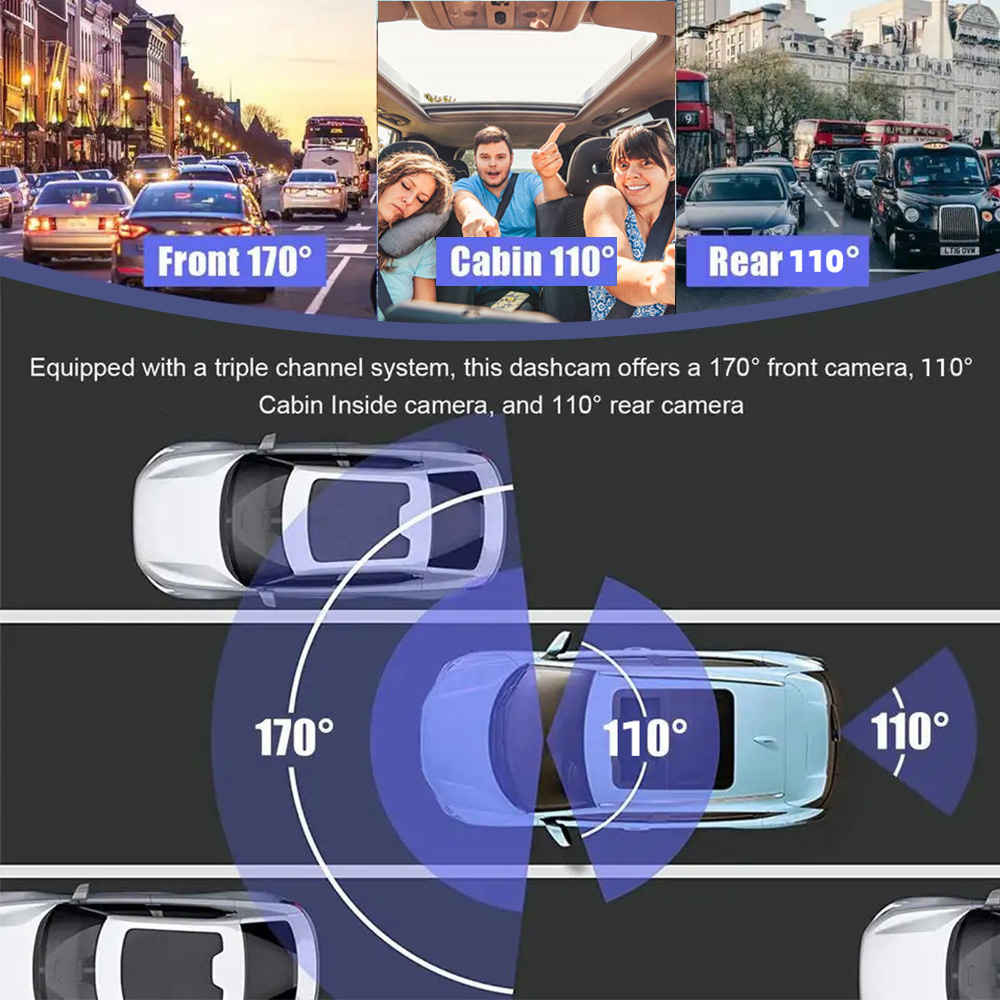Multi-function three-recording driving recorder super wide-angle infrared night vision support WiFi reversing image parking monitoring