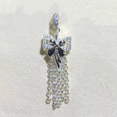 Tassel Pendant Tassel Spacer – Zərgərlik ara hissələri - bright-silver-no-1-bow-tassel