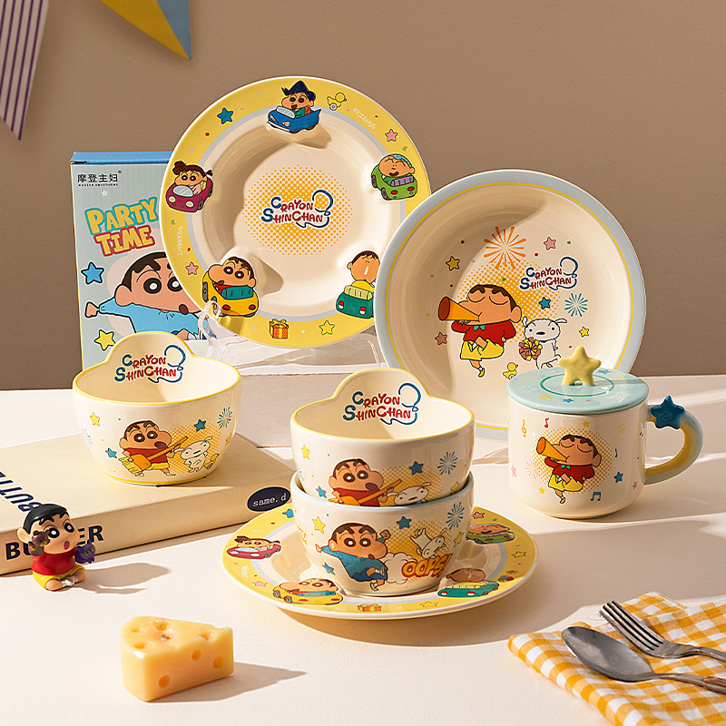 Modern Housewife Crayon Shin-Chan Ceramic Bowl and Plate Set Cute Cartoon Plates Dining Bowls Household Tableware Children's Bowls