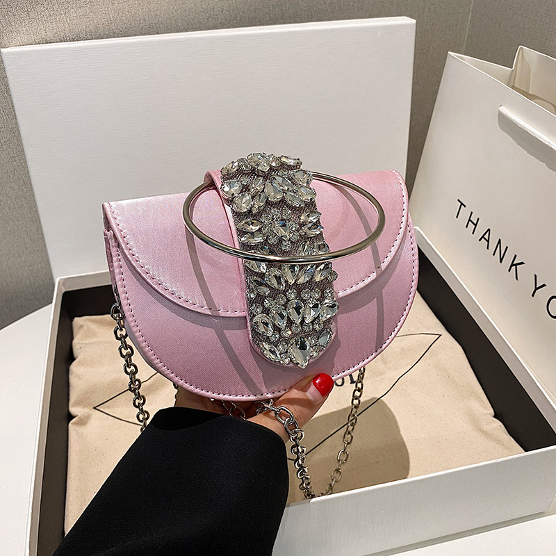2023 New Korean Edition Autumn Fashion Candy Color Handheld Instagram Popular Women's Crossbody Water Diamond Saddle Bag_voghion.com