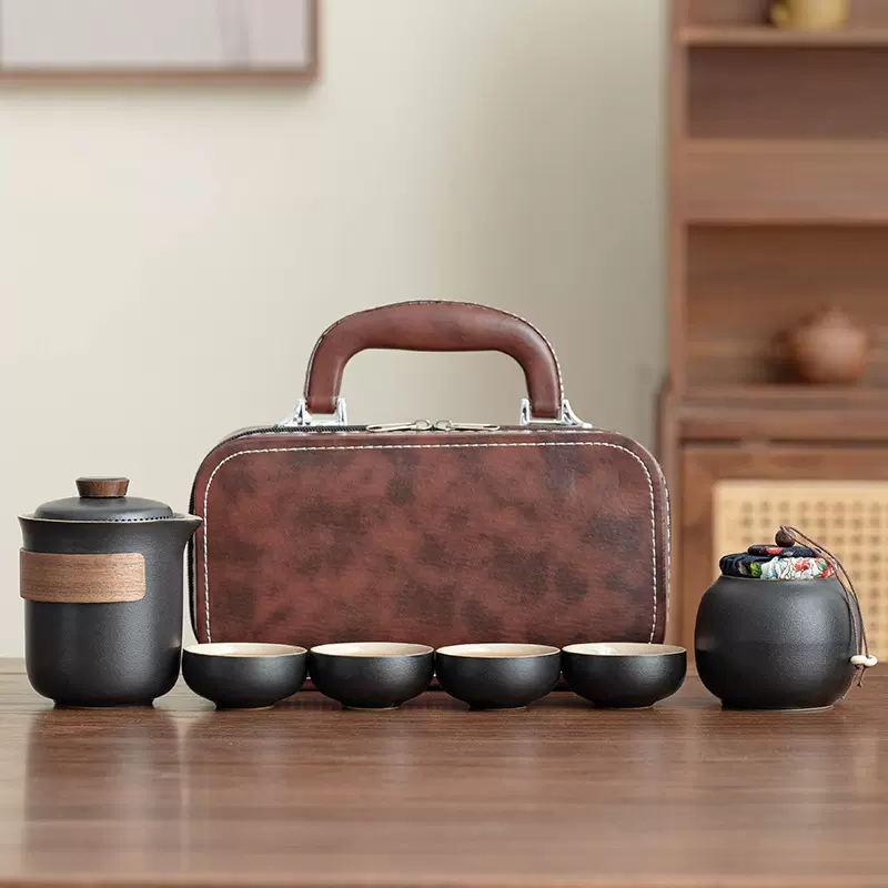 粗陶旅行茶具小套装家用简约泡茶壶日式功夫便携式包茶杯户外礼品