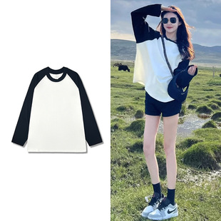 2023 autumn and winter New plus size loose Raglan long sleeve all-match loose solid color T-shirt women's raglan sleeve top women