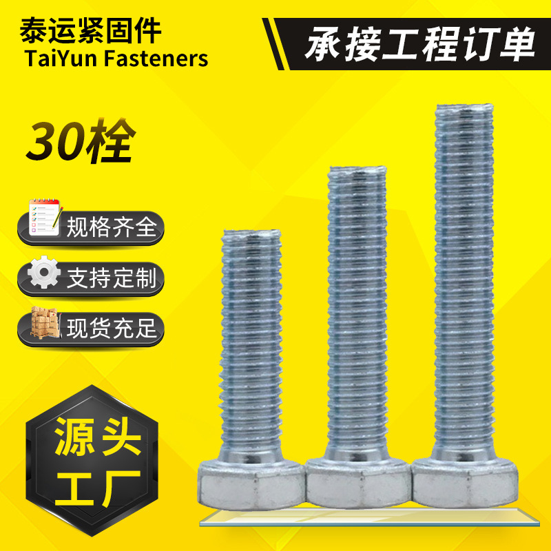 30栓4.8级外六角螺栓栓 镀锌螺丝 蓝白镀锌螺栓 半牙全牙螺栓30栓