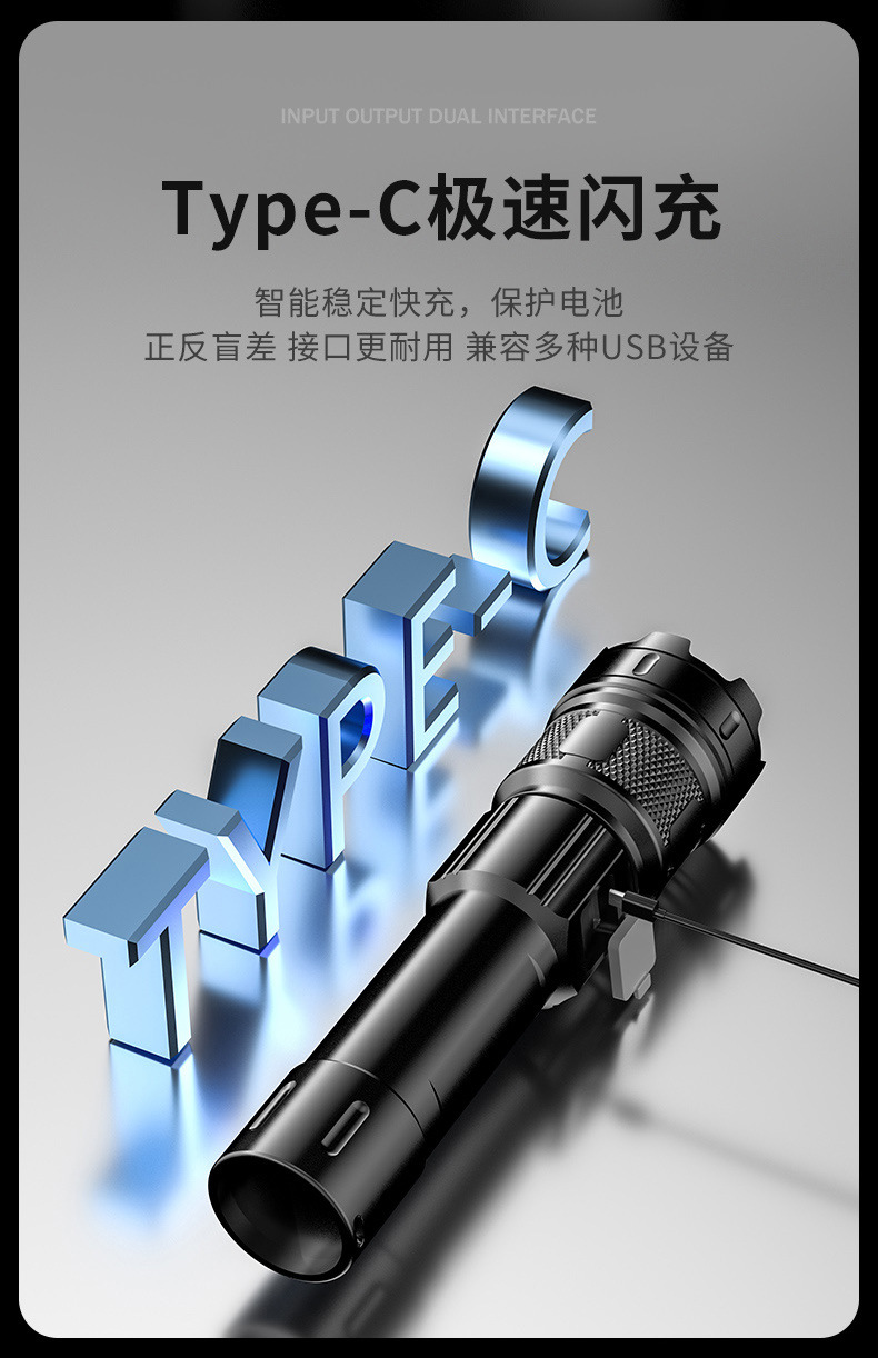 Flashlight with Strong Light, Rechargeable, Outdoor High-Brightness, Long-Range, Small, Mini, Portable, Household, Durable Xenon Led Light