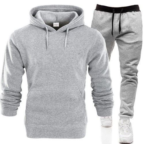 Men's Sports 180g Hooded Solid Color Two-Piece Set Including Hoodie, T-Shirt, and Sports Pants
