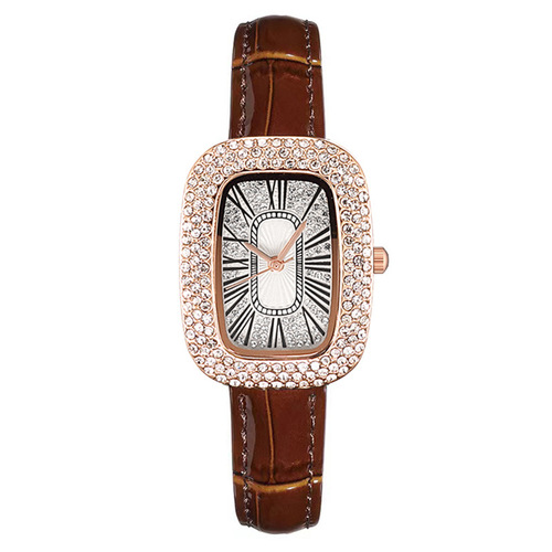 Live broadcast of new luxury diamond-encrusted wine barrel pigeon egg leather women's watch women's watch manufacturer wholesale