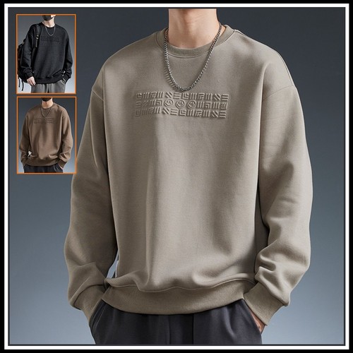 Men's sweater with velvet thickened warm round collar long -sleeved shirt trend wild