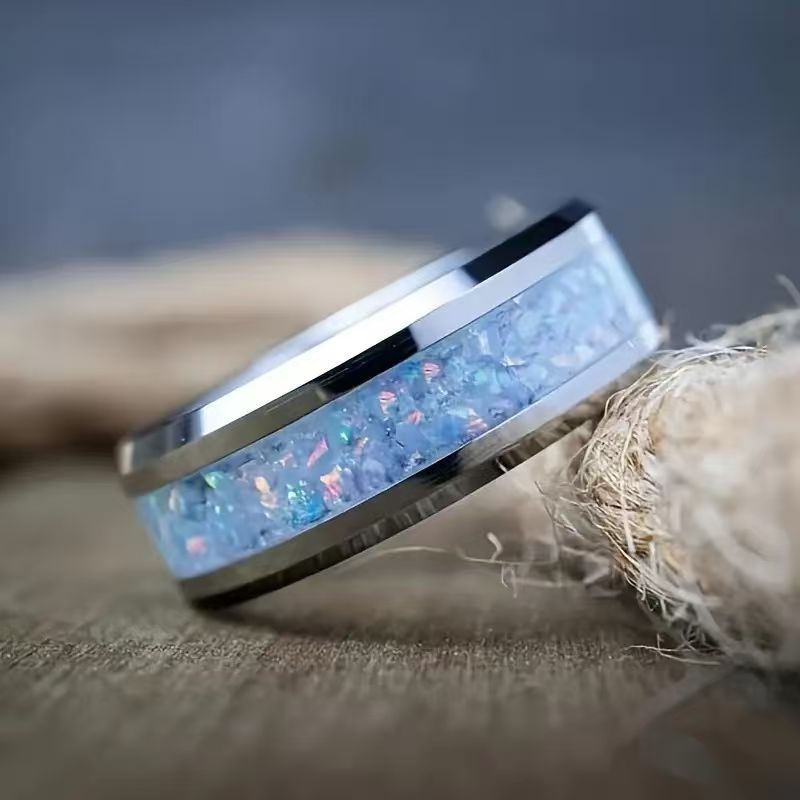 Cross-Border Popular Stainless Steel Wedding Ring, Suitable Gift for the Recipient, Jewelry Wholesale, Blue Opal