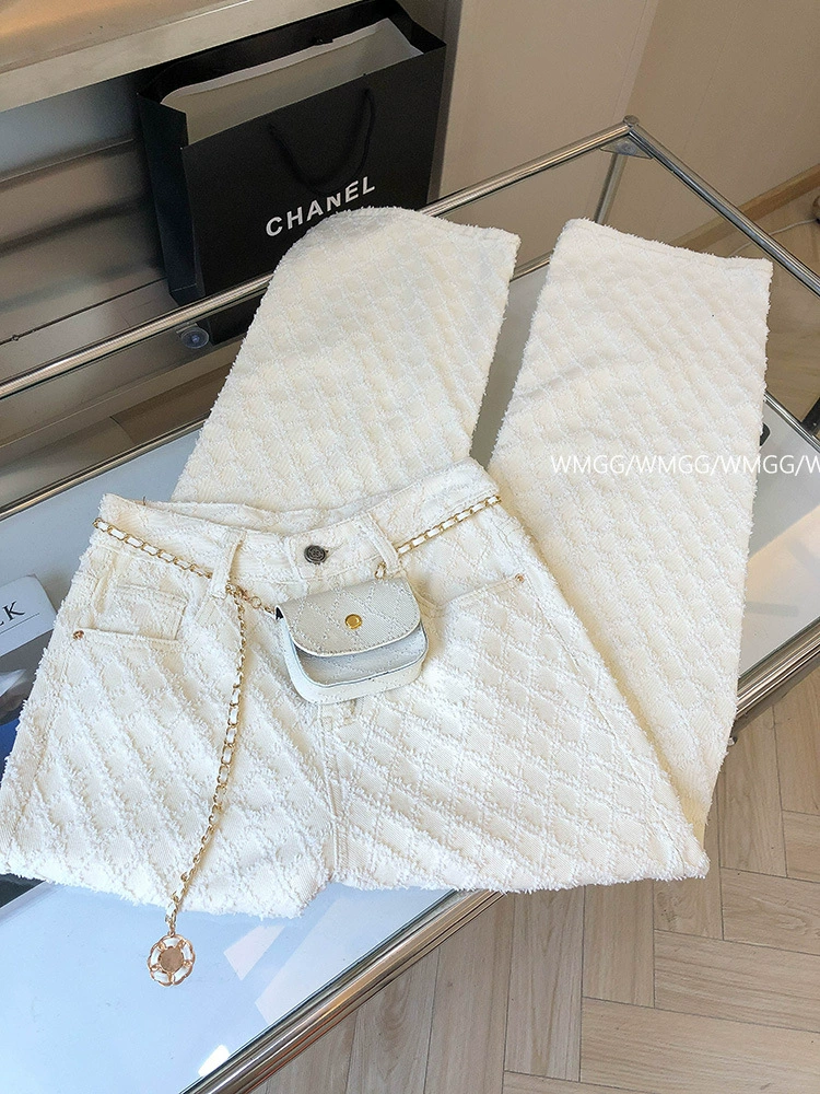 Прямые свободные джинсы (женские) Chanel-стиль, белые летние, свободный крой