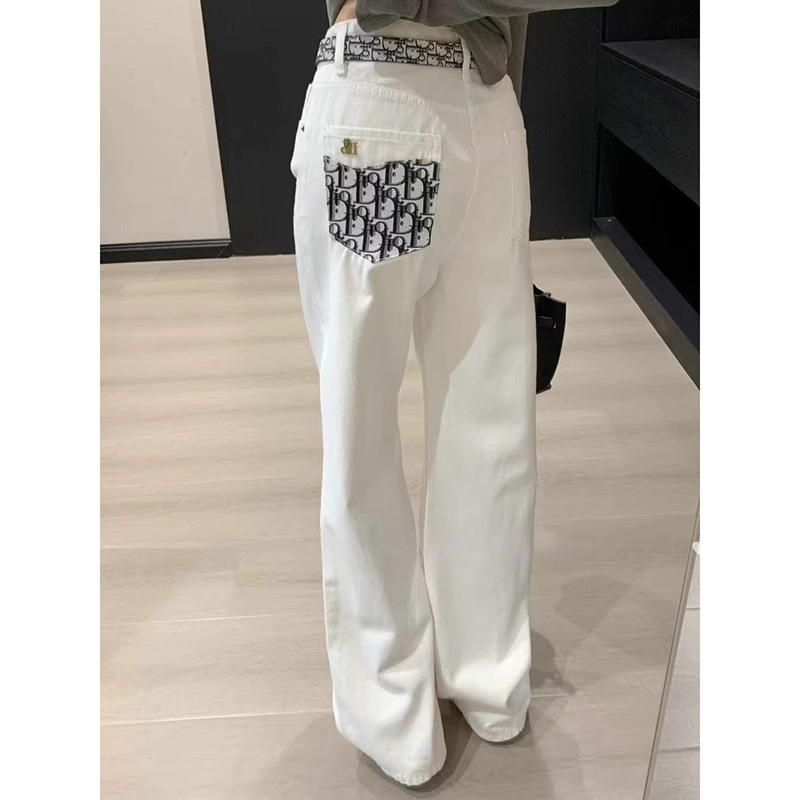 European Fashion Brand High Waist White Straight Jeans Women's 2025 Spring New Fashion All-match Wide Leg Pants