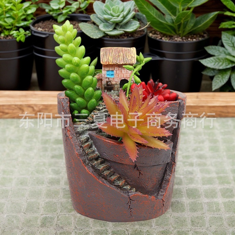北欧クリエイティブラウンド多肉植物植木鉢怠惰な多肉植物ポット多肉植物ミニ漫画樹脂植木鉢|undefined