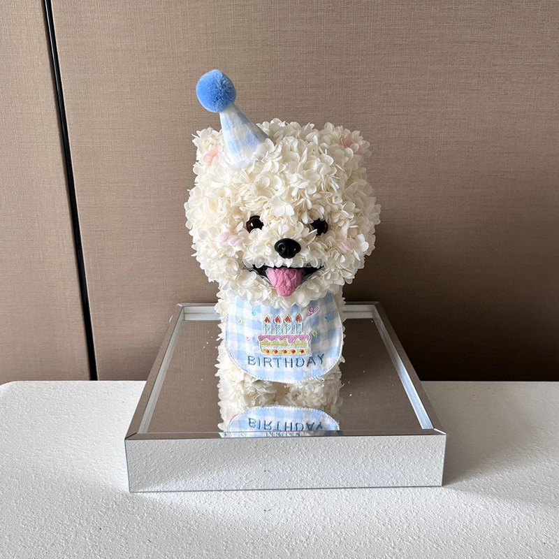 Flor eterna Hortensia Perro Maltsian Regalo de flores reales Confesión de bodas Regalo de cumpleaños de San Valentín Flor eterna Cachorro